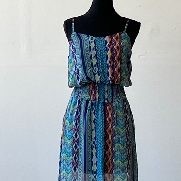 Fire Los Angeles Blue multicolor colorful Western Print maxi dress - Picture 8 of 11